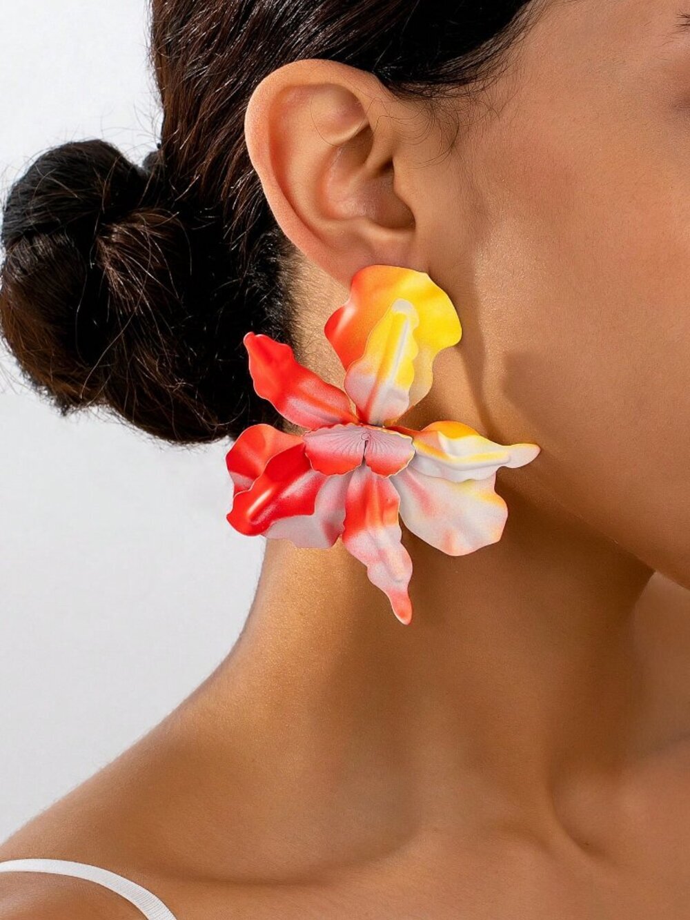 Orange Boho Women's Vacation Style Metal Flower Pendant Earrings